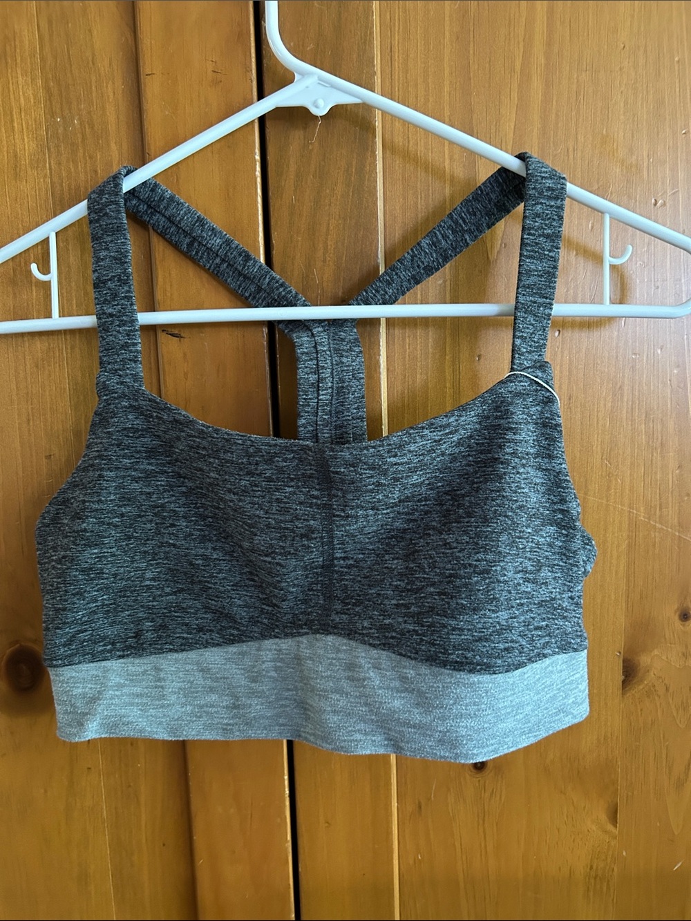 Fabletics Heather Charcoal and Light Gray Seamless Sports Bra